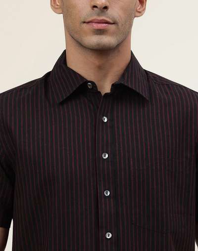Black Cotton Striped Half Sleeve Shirt Black Cotton Striped Half Sleeve Shirt