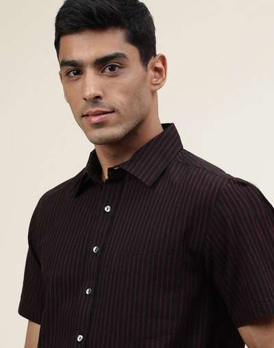 Black Cotton Striped Half Sleeve Shirt Black Cotton Striped Half Sleeve Shirt