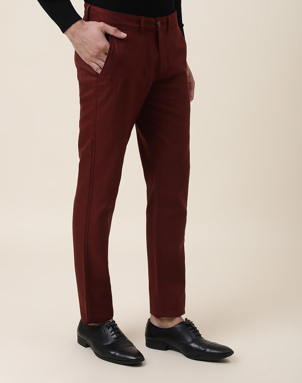 Buy Maroon Cotton Flax Slim Pants (Pants) for INR450.00