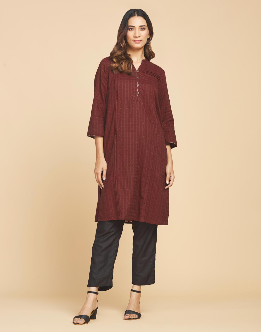 Buy Red Cotton Ajrakh Printed Knee Length Kurta for Women Online at ...