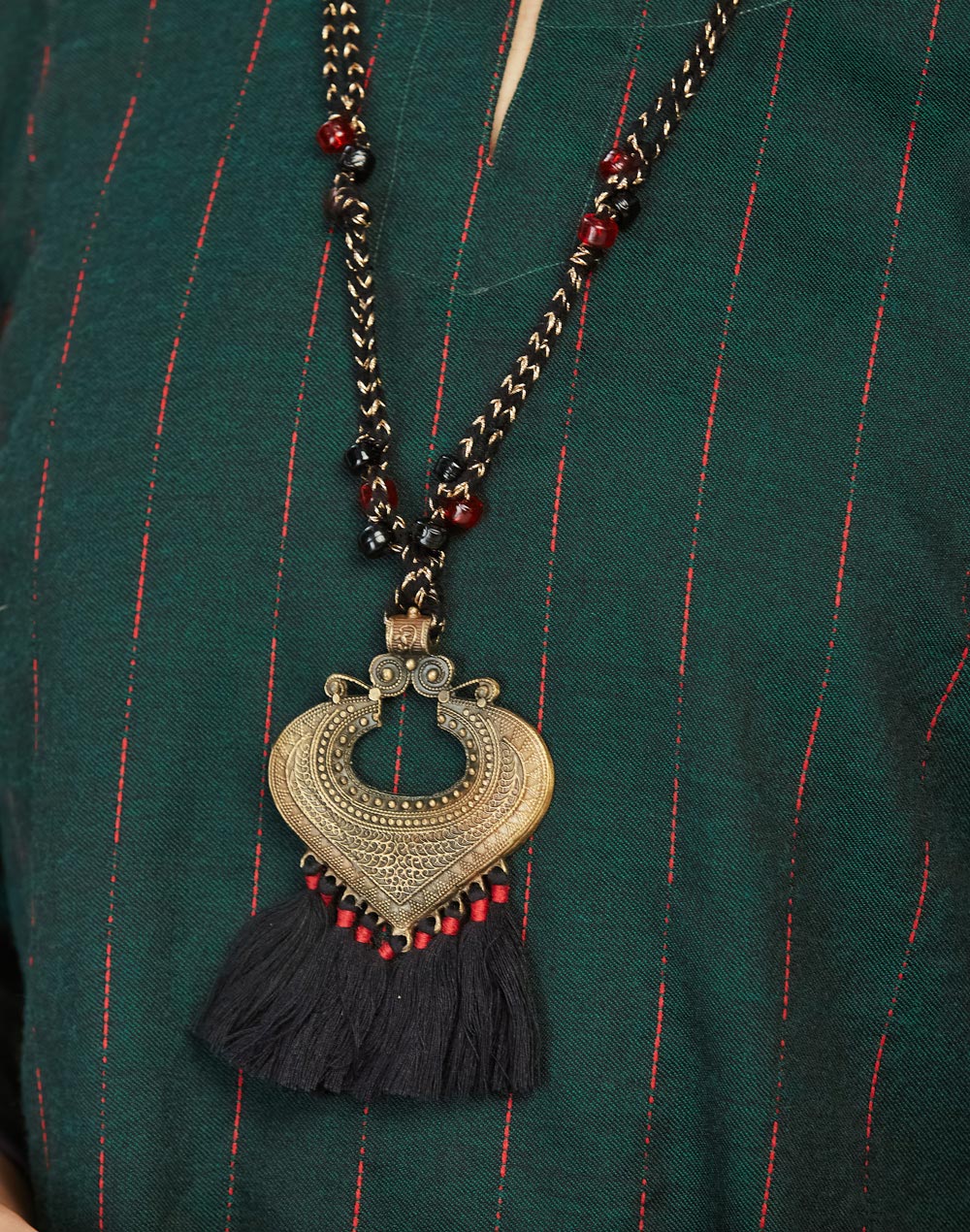 Black Patwa Metal Thread Necklace