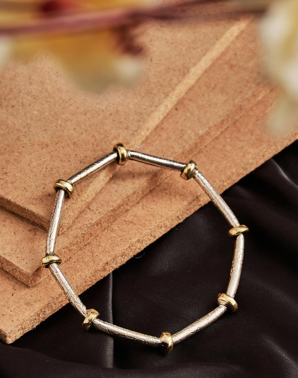 Two Tone Silver Hexagon Tribal Bangle (Size-2.5) Two Tone Silver Hexagon Tribal Bangle (Size-2.5)