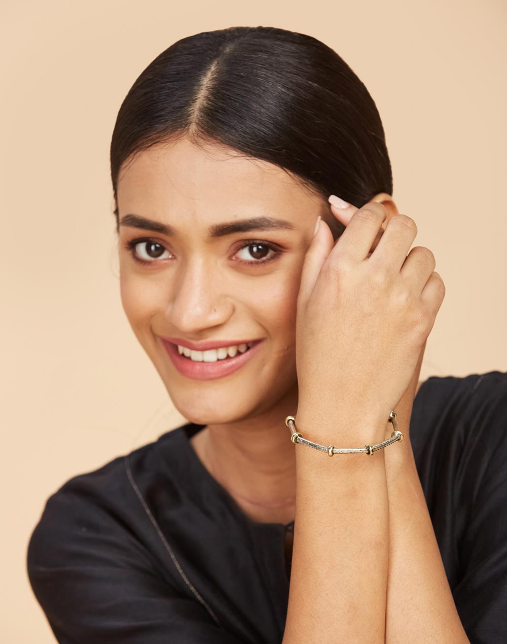 Two Tone Silver Hexagon Tribal Bangle (Size-2.5) Two Tone Silver Hexagon Tribal Bangle (Size-2.5)