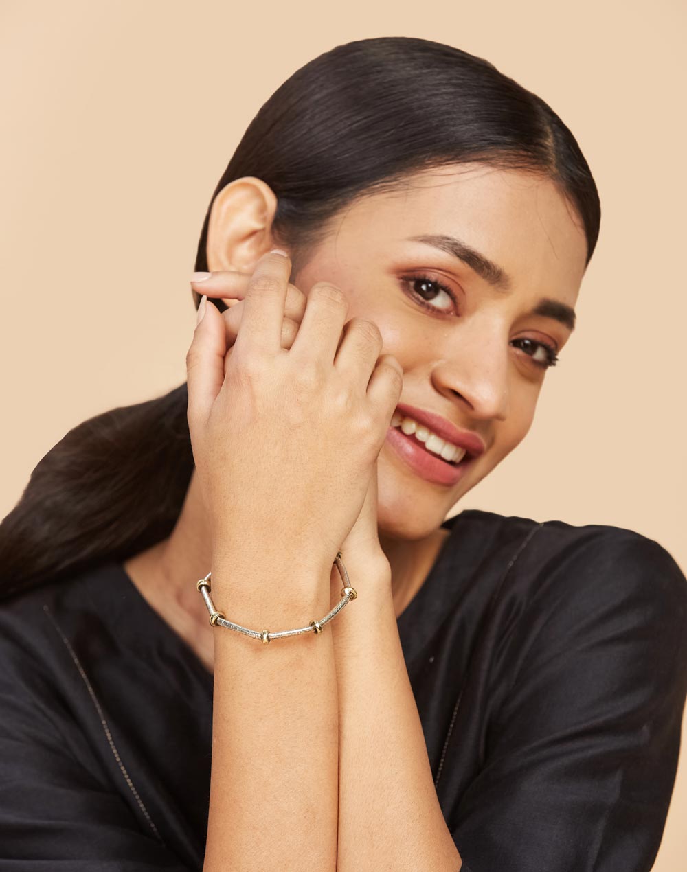 Two Tone Silver Hexagon Tribal Bangle (Size-2.5) Two Tone Silver Hexagon Tribal Bangle (Size-2.5)