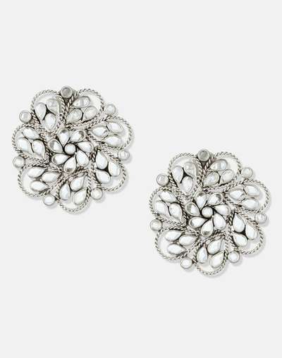 Silver White Glass Flower Motif Stud Earring Silver White Glass Flower Motif Stud Earring