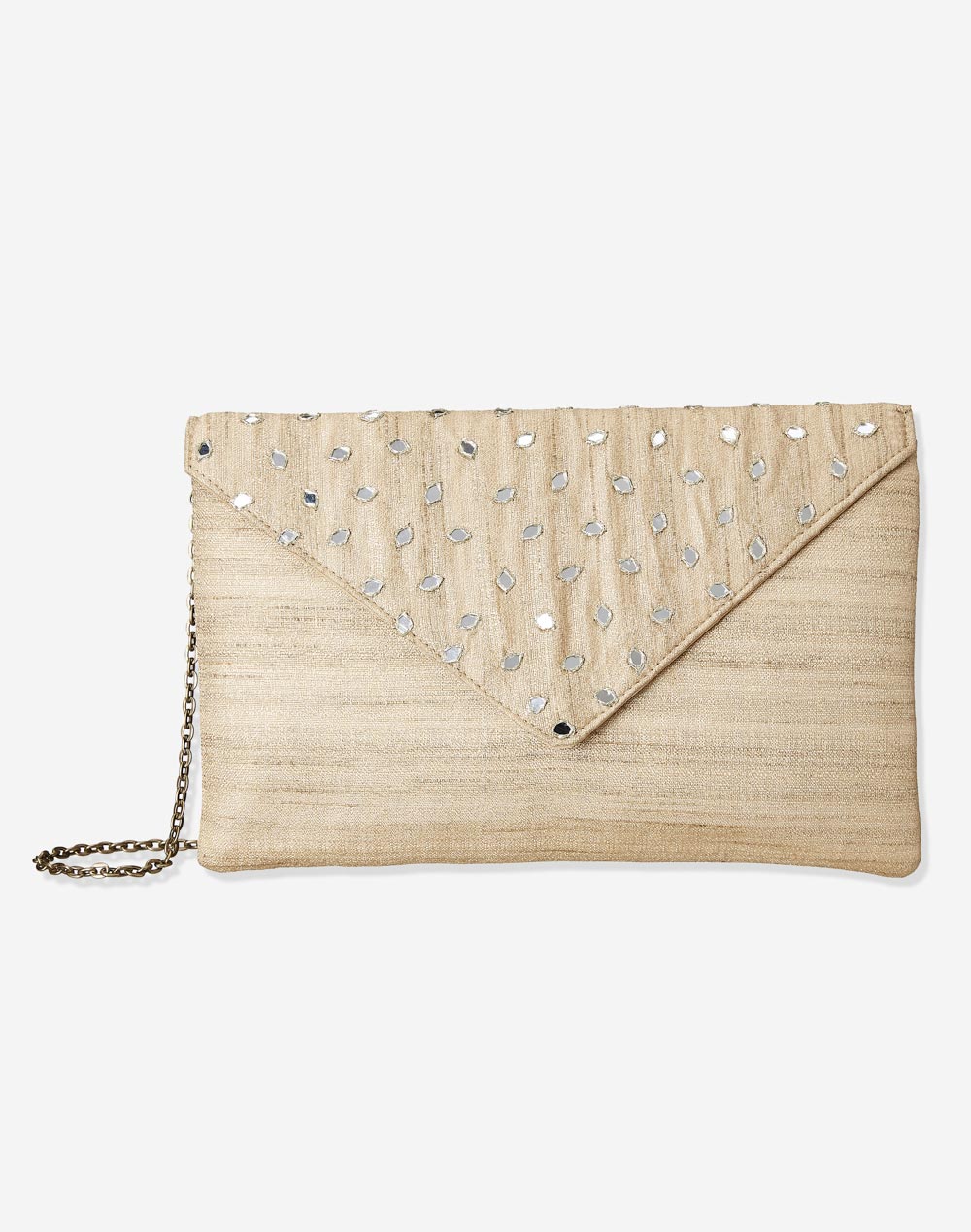 Beige Silk Blend Mirror Work Clutch Bag Beige Silk Blend Mirror Work Clutch Bag