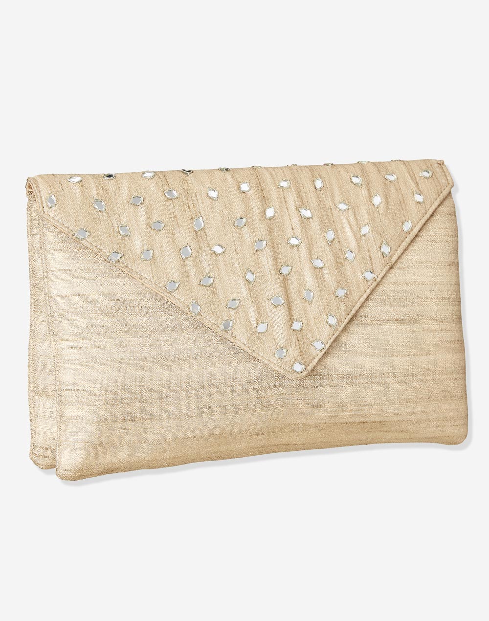 Beige Silk Blend Mirror Work Clutch Bag Beige Silk Blend Mirror Work Clutch Bag
