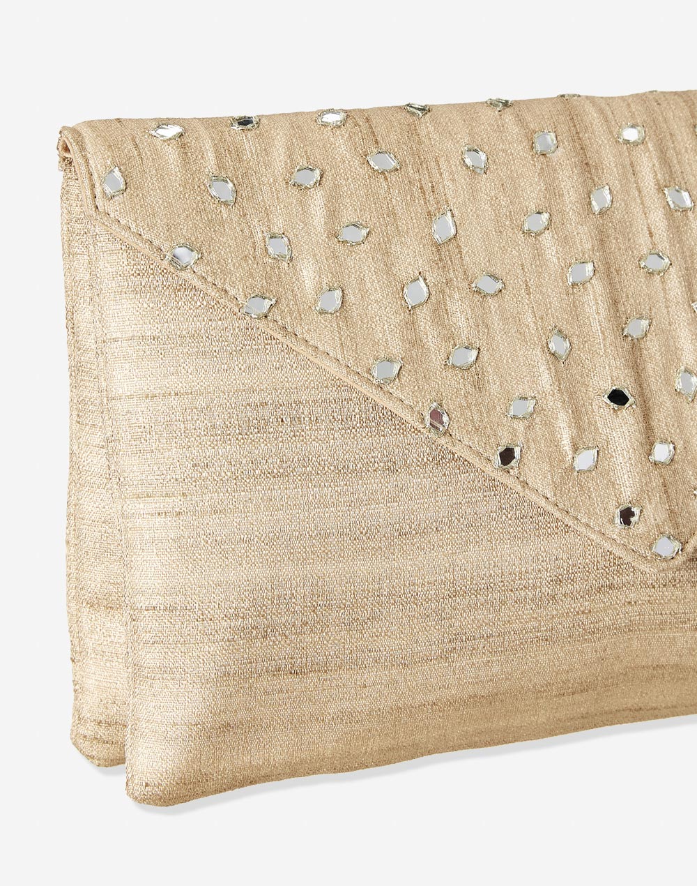 Beige Silk Blend Mirror Work Clutch Bag Beige Silk Blend Mirror Work Clutch Bag