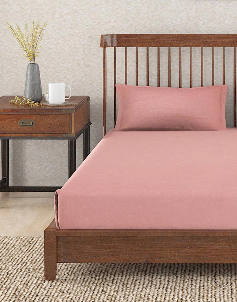 Terracotta Avni Linen Woven Bed Sheet With 2 Pillow Covers Terracotta Avni Linen Woven Bed Sheet With 2 Pillow Covers