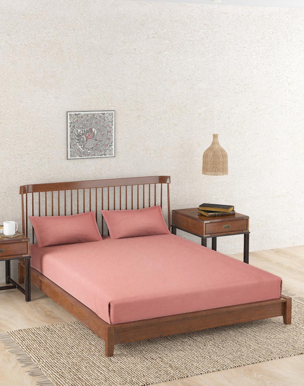 Terracotta Avni Linen Woven Bed Sheet With 2 Pillow Covers Terracotta Avni Linen Woven Bed Sheet With 2 Pillow Covers