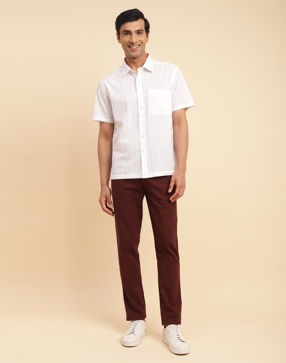 Brown Cotton Solids Slim Fit Regular Pants