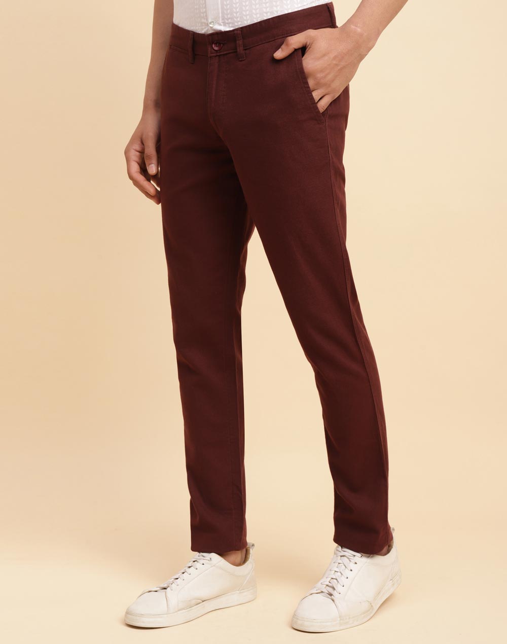 Brown Cotton Solids Slim Fit Regular Pants