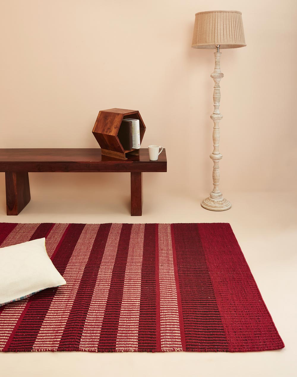 Red Rudhir Polyester Woven Dhurrie Red Rudhir Polyester Woven Dhurrie