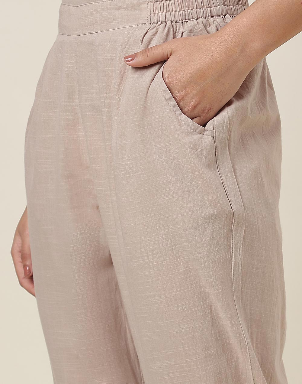 2-way stretch Beige Cotton Lycra Pants – LaaliJaipur