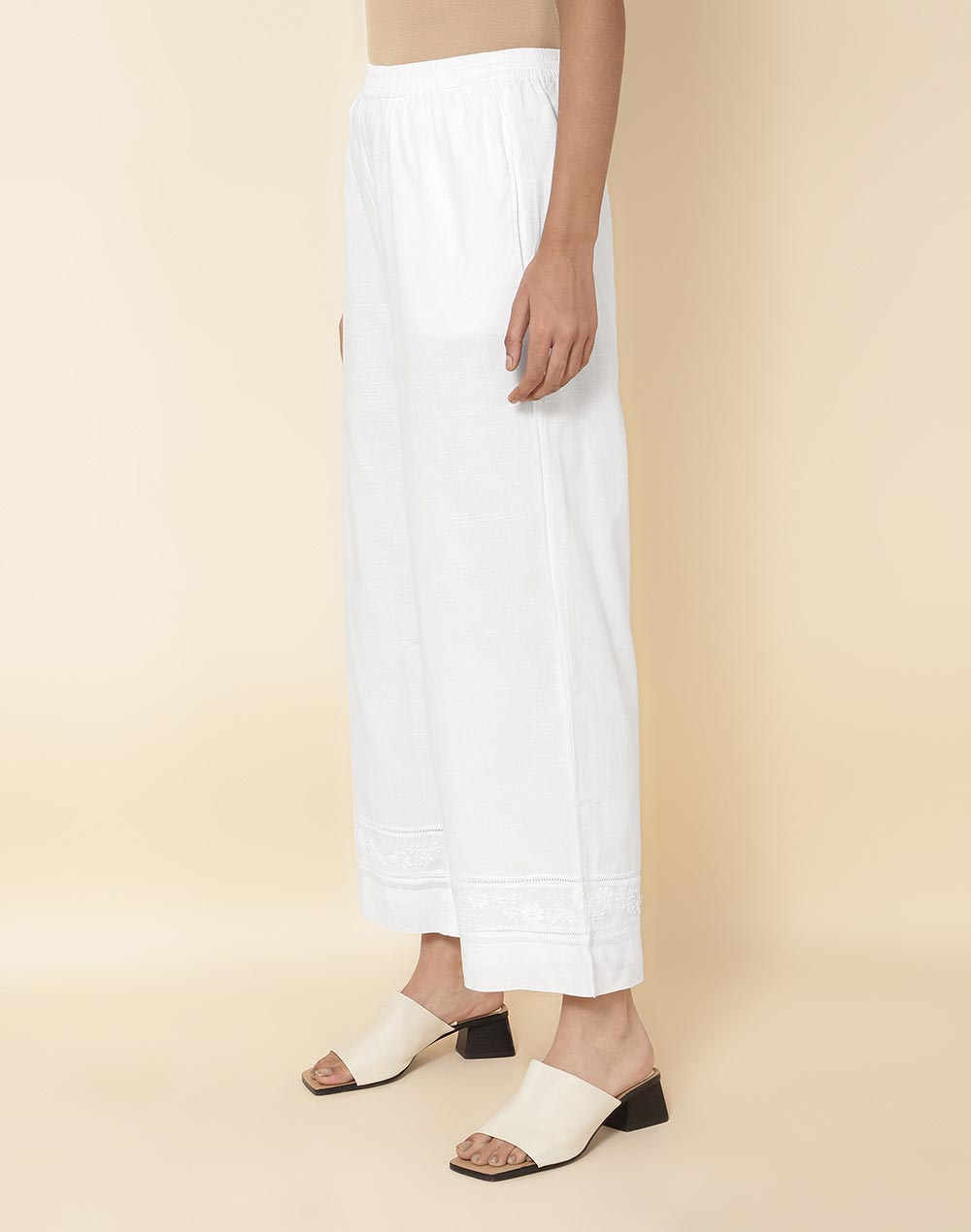 Wide Leg white Palazzo Silk & Organic Cotton Trousers