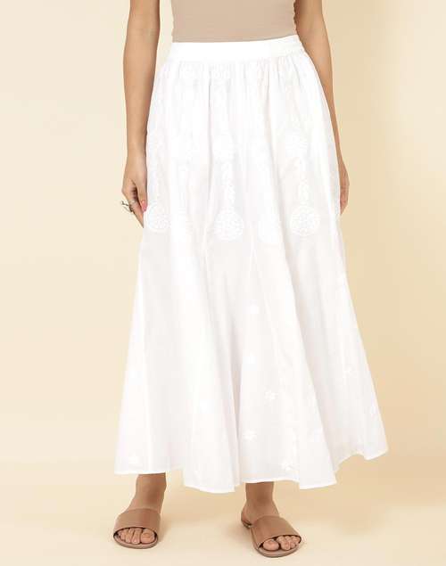 White Cotton Chikankari Skirt Maxi White Cotton Chikankari Skirt Maxi
