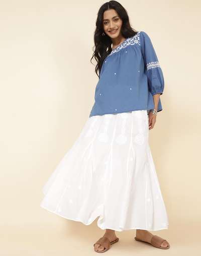 White Cotton Chikankari Skirt Maxi White Cotton Chikankari Skirt Maxi
