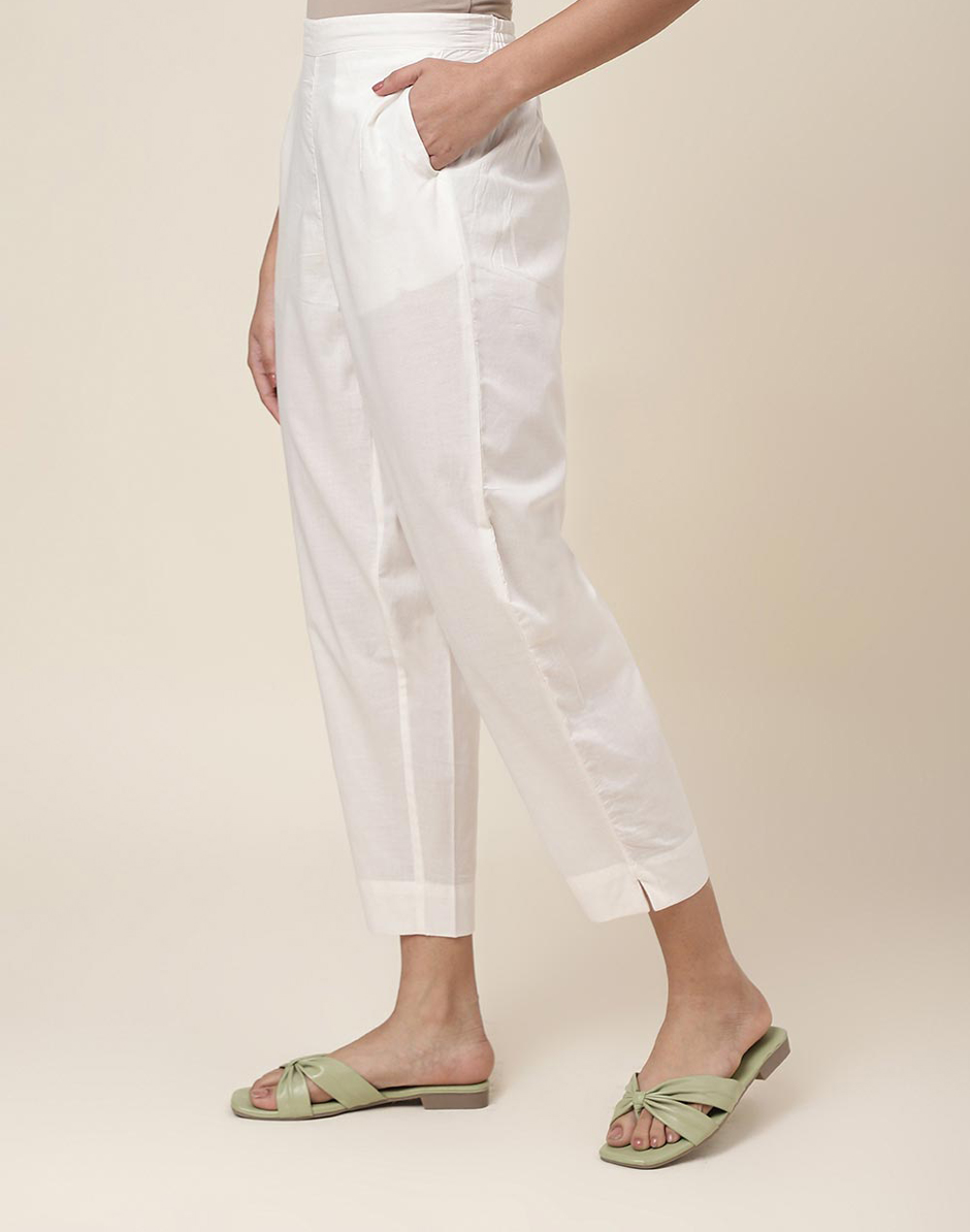 Natural Cotton Ankle Length Casual Tapered Pant