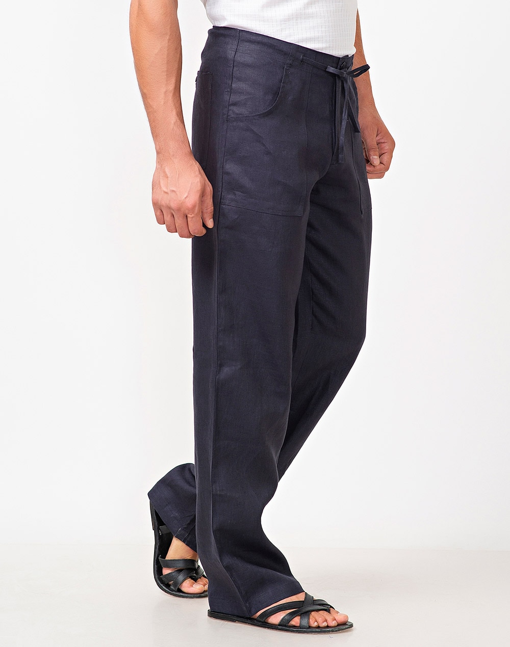 Buy Blue Linen Blend Drawstring Pants for Men Online at Fabindia