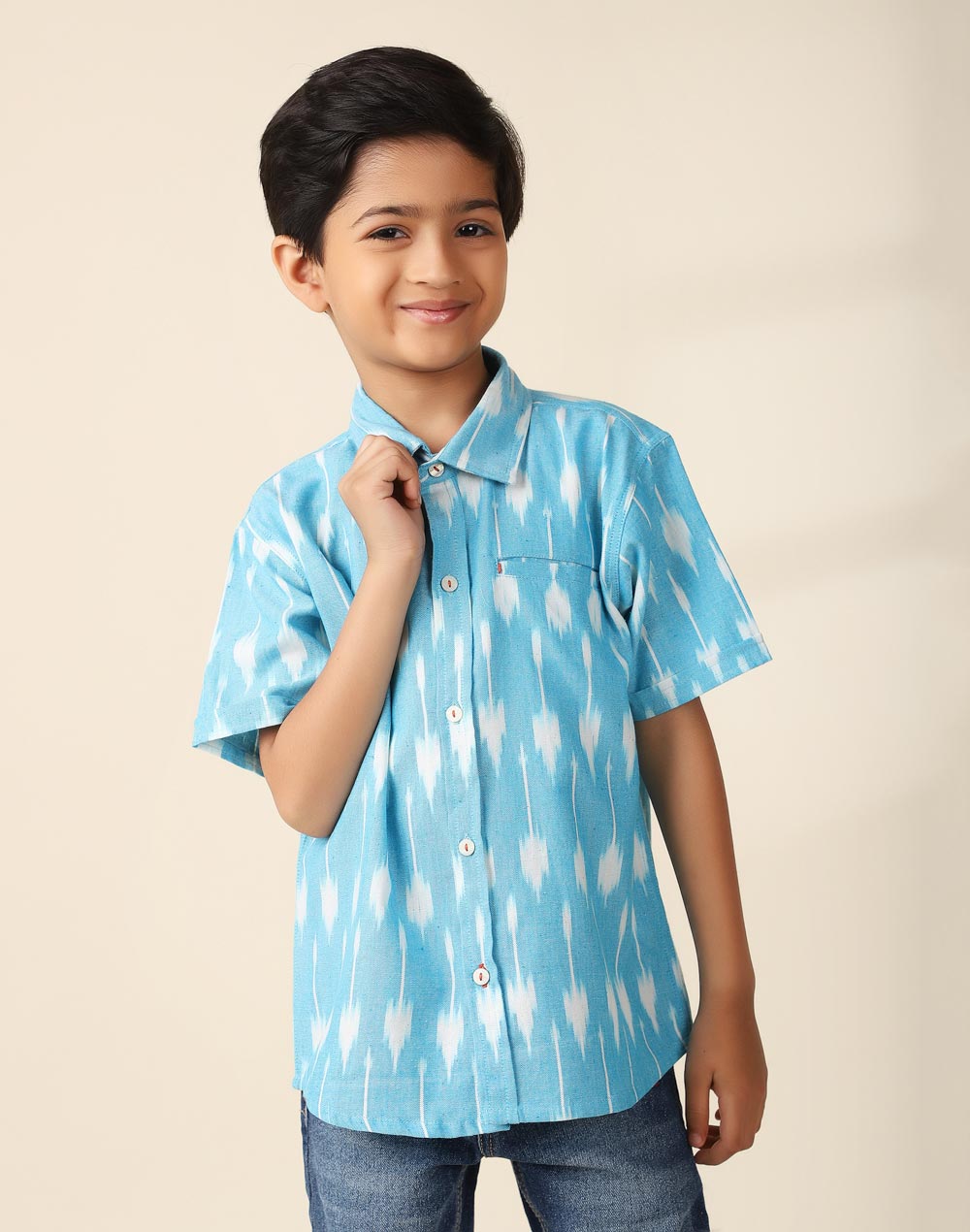 Buy Blue Cotton Woven Shirt for Kids Online at Fabindia | 20058175