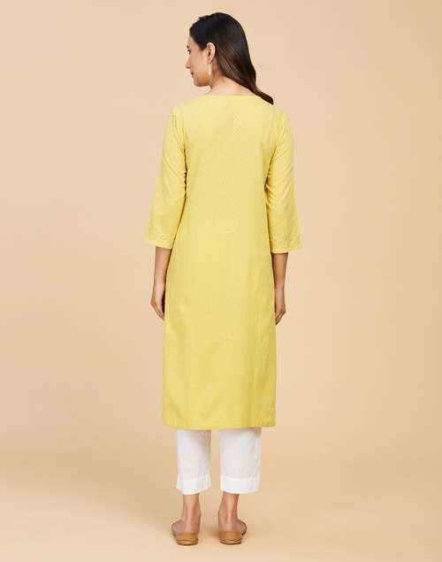 Yellow Cotton Chikankari Long Kurta Yellow Cotton Chikankari Long Kurta