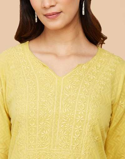 Yellow Cotton Chikankari Long Kurta Yellow Cotton Chikankari Long Kurta