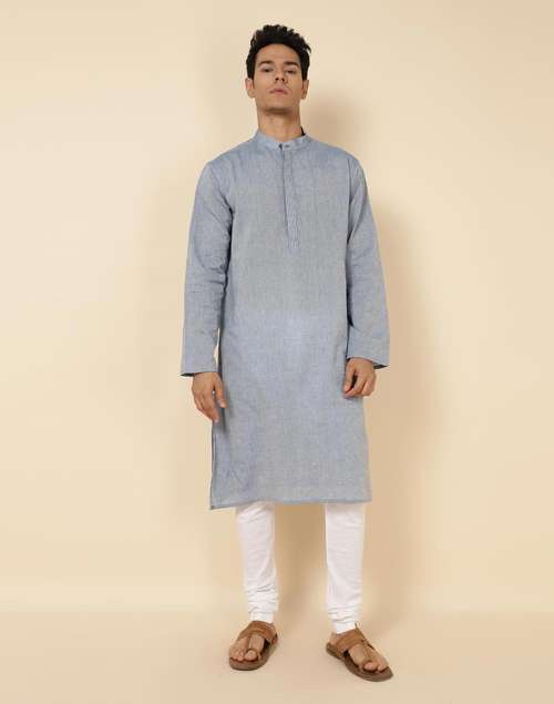 Blue Cotton Woven Long Kurta Blue Cotton Woven Long Kurta