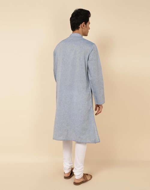 Blue Cotton Woven Long Kurta Blue Cotton Woven Long Kurta