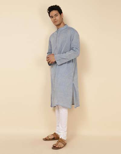 Blue Cotton Woven Long Kurta Blue Cotton Woven Long Kurta