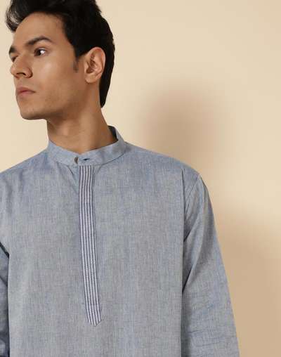 Blue Cotton Woven Long Kurta Blue Cotton Woven Long Kurta
