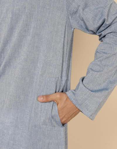 Blue Cotton Woven Long Kurta Blue Cotton Woven Long Kurta
