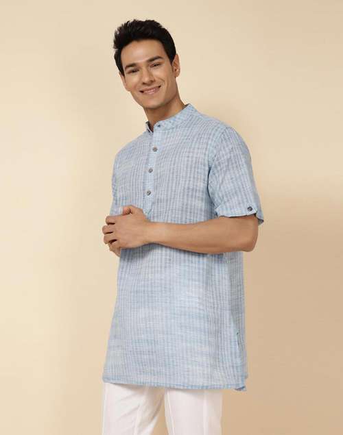 Blue Cotton Woven Short Kurta Blue Cotton Woven Short Kurta