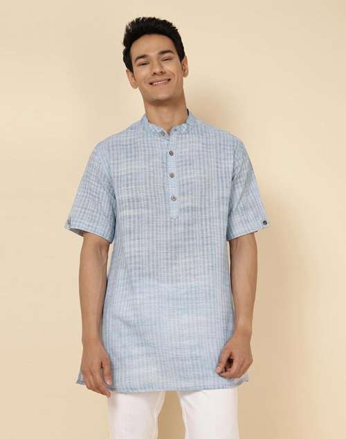 Blue Cotton Woven Short Kurta Blue Cotton Woven Short Kurta