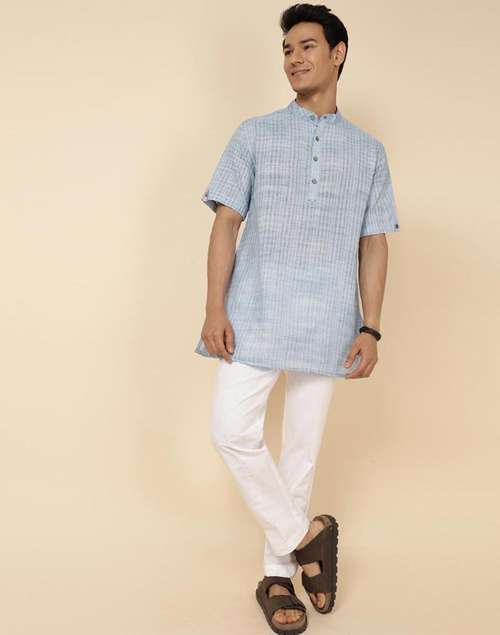 Blue Cotton Woven Short Kurta Blue Cotton Woven Short Kurta