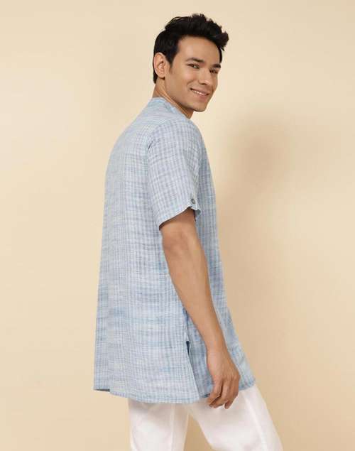Blue Cotton Woven Short Kurta Blue Cotton Woven Short Kurta