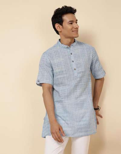 Blue Cotton Woven Short Kurta Blue Cotton Woven Short Kurta