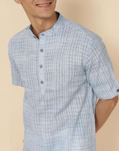 Blue Cotton Woven Short Kurta Blue Cotton Woven Short Kurta