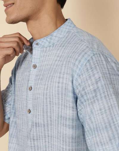 Blue Cotton Woven Short Kurta Blue Cotton Woven Short Kurta