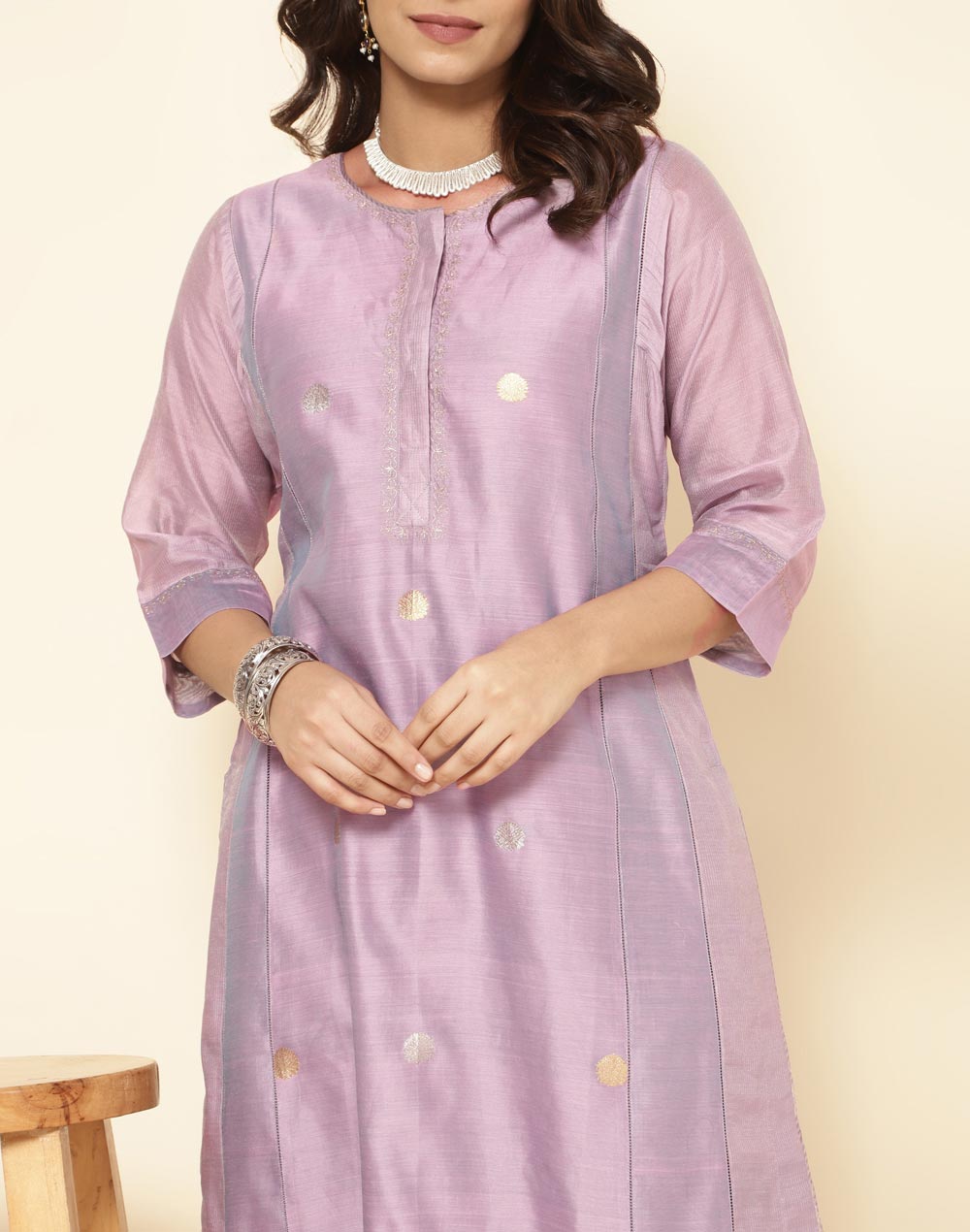 Buy Purple Cotton Silk Woven Kurta Set for Women Online at Fabindia ...