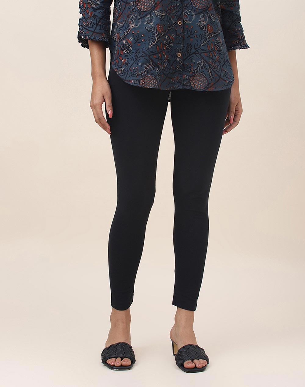 Black Cotton Blend Ankle Length Legging Black Cotton Blend Ankle Length Legging