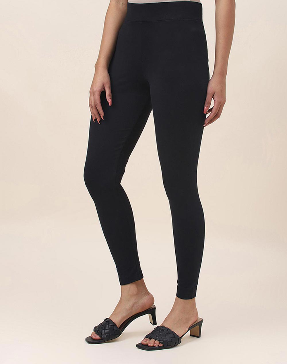 Black Cotton Blend Ankle Length Legging Black Cotton Blend Ankle Length Legging