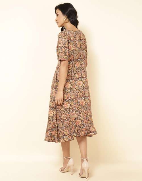 Mustard Cotton Printed Midi Dress Mustard Cotton Printed Midi Dress