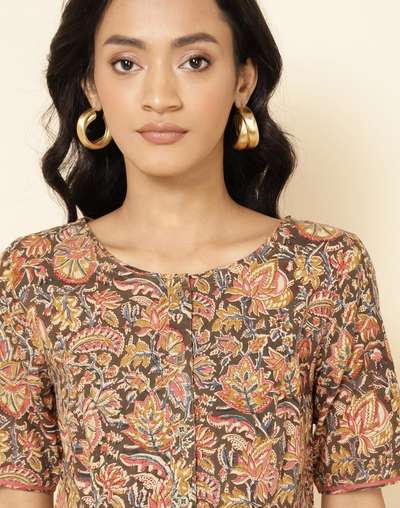 Mustard Cotton Printed Midi Dress Mustard Cotton Printed Midi Dress