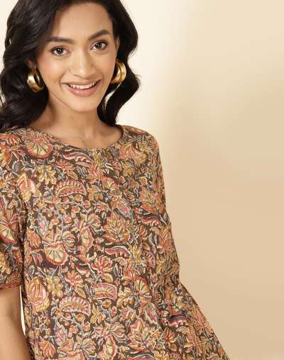 Mustard Cotton Printed Midi Dress Mustard Cotton Printed Midi Dress
