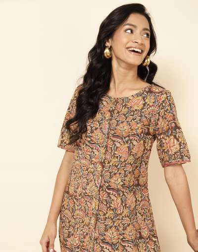 Mustard Cotton Printed Midi Dress Mustard Cotton Printed Midi Dress