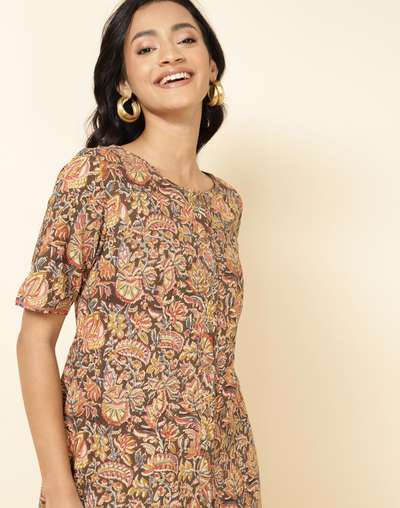 Mustard Cotton Printed Midi Dress Mustard Cotton Printed Midi Dress
