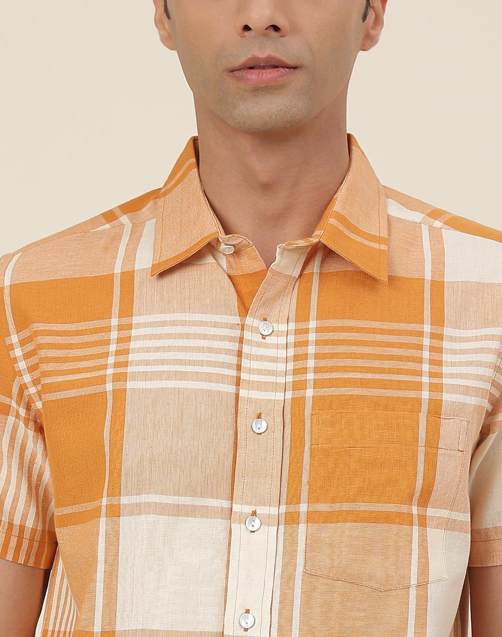Orange Cotton Checks Straight Fit Shirt Orange Cotton Checks Straight Fit Shirt