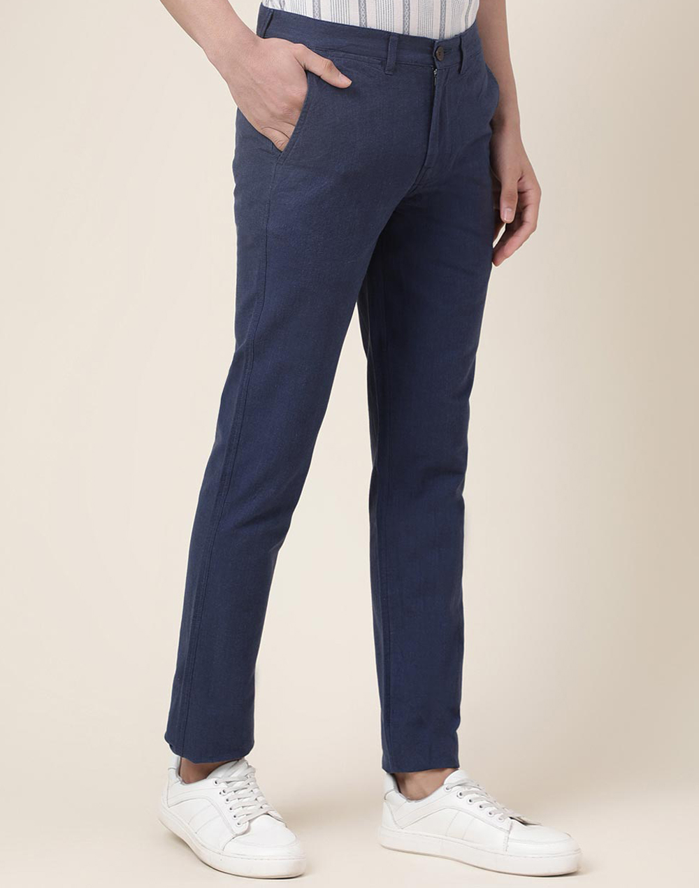 Buy Navy Cotton Slim Fit Pants for Men Online at Fabindia | 20070356