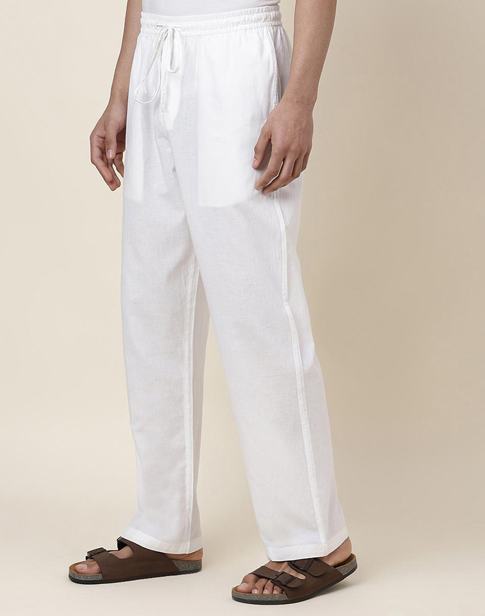 Buy White Cotton Drawstring Pants for Men Online at Fabindia | 20070373