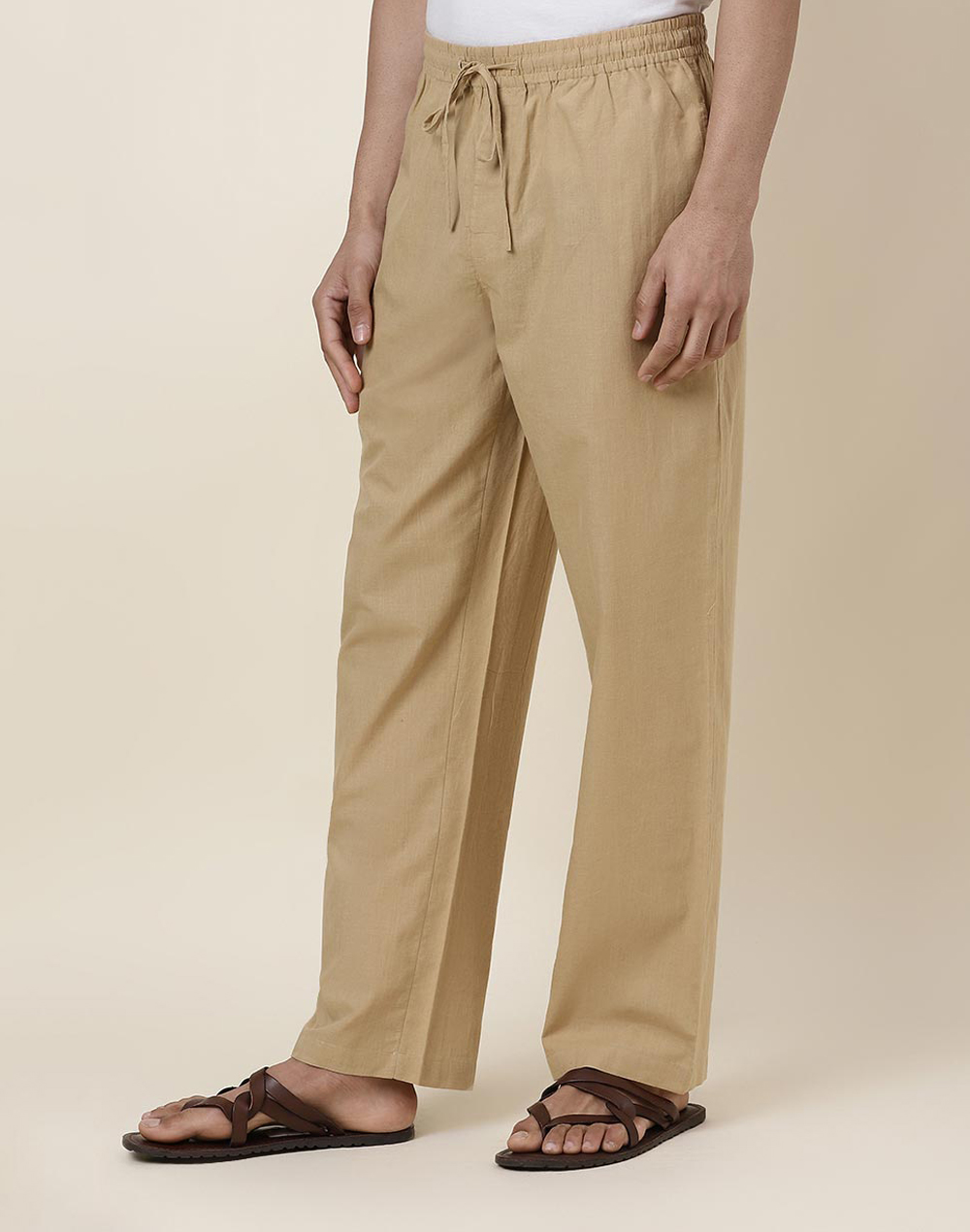 Buy Beige Cotton Drawstring Pants for Men Online at Fabindia